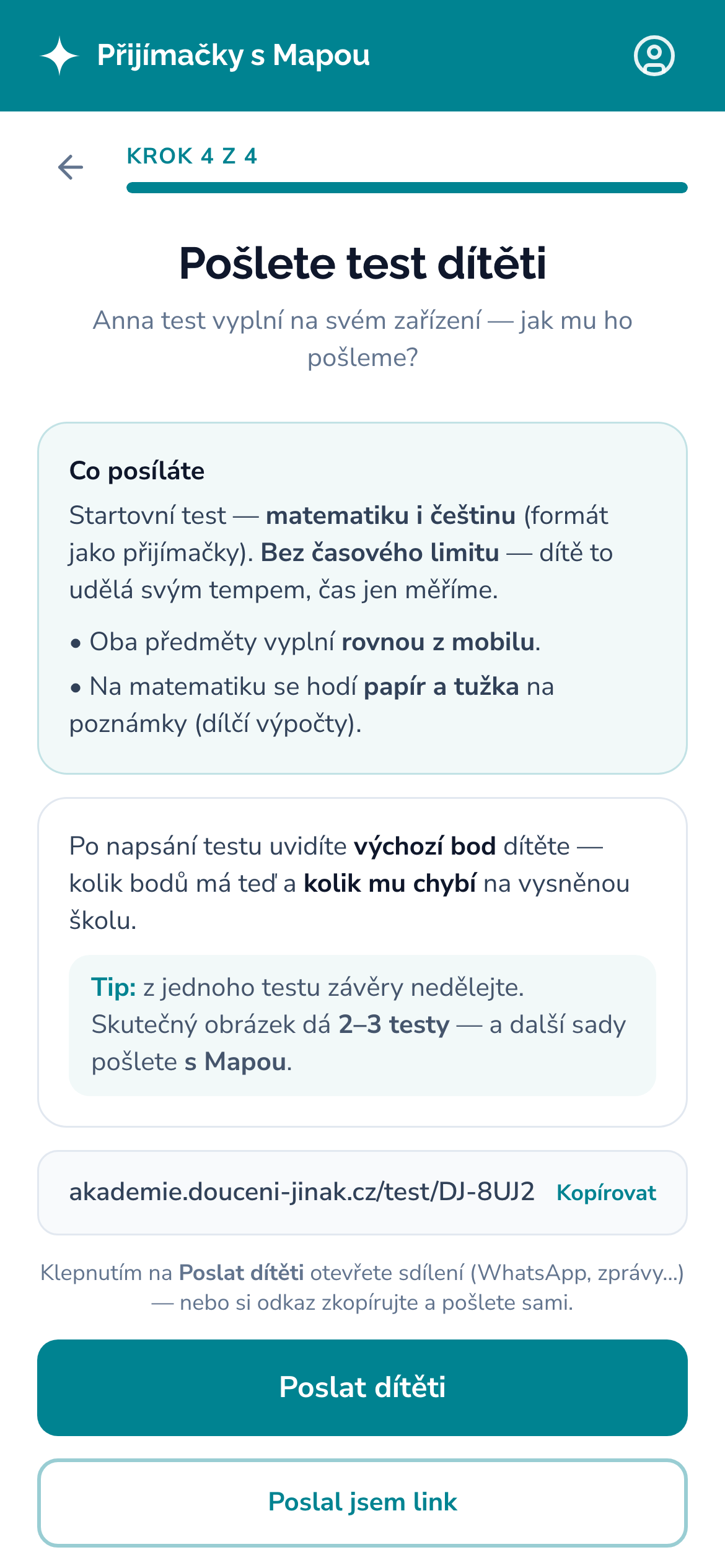 Pošlete dítěti test